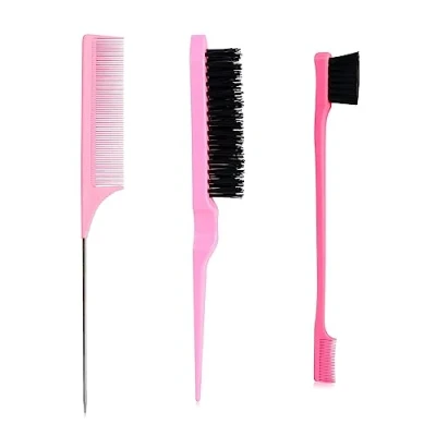 Abbildung von Zuofan Toupierkamm, Stielkamm, 3 Stück Kamm Borsten Haarbürste Doppelkanten Bürste Set, Haarkamm, Mit Stiel für Haarstyling Salon (Rosa)