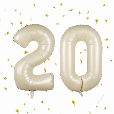 Abbildung von 20 Geburtstag Deko zahlen luftballon jahre Folienballon Beige für 20. Geburtstagsdeko Männer Frauen Ballon Zahl zum fliegt mit Helium 20.Geburtstagsparty 40&quot; 101cm