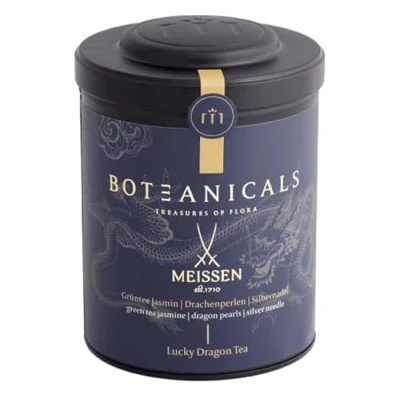 Abbildung von BOTEANICALS x MEISSEN Lucky Dragon Tea Grüntee Jasmin Drachenperlen Silbernadel BIO Tee in Premium Qualität 100% Natürlich 100g dekorativer Metalldose
