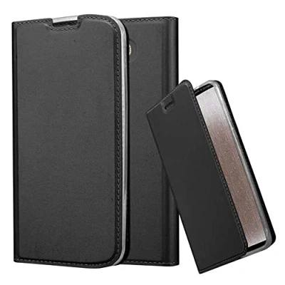 Abbildung von Cadorabo Hülle kompatibel mit LG K10 2016 aus Premium Kunst Leder Flip Klappbare Stoßfeste Magnetische [Standfunktion] [Kartenfächern] Cover für Tasche in Schwarz