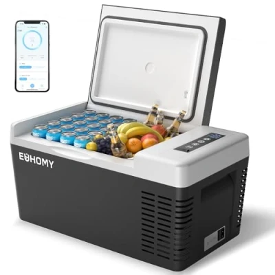 Abbildung von EUHOMY Kompressor Kühlbox 18L, Auto Kühlschrank 20℃ 20℃, Tragbarer 12/24V DC 100 240V AC, Gefrierschrank für Camping, Reisen, Boot