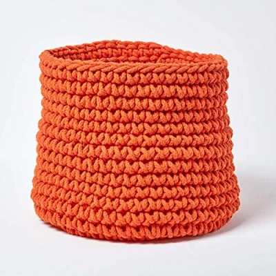 Abbildung von Homescapes gestrickter Aufbewahrungskorb in orange, runder Strickkorb/Stoffkorb 42 x 37 cmaus 100% Baumwolle mit Grobstick Optik