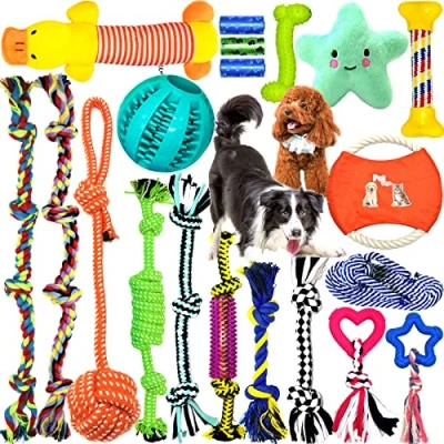 Abbildung von MULEVIP Hundespielzeug 20 Pcs Set,Hundeseile, Interaktives Pet Rope Spielzeug, Seil Ball Hunde Robuste Zähne ​Kauen Langlebig Spielzeug für Kleine Große Mittelgroßen Hund