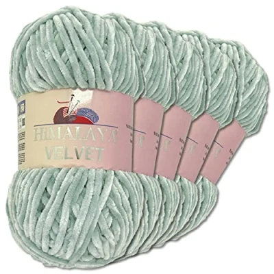 Abbildung von Wohnkult Himalaya 5 x 100 g Velvet Dolphin Wolle 40 Farben zur Auswahl Chenille Strickgarn Glanz Flauschgarn Accessoire Kleidung (90051 Taubengrau)