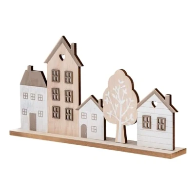 Abbildung von Levandeo® Dekoobjekt, Deko Aufsteller Haus L30cm Natur Braun MDF Holz Häuser Tischdeko