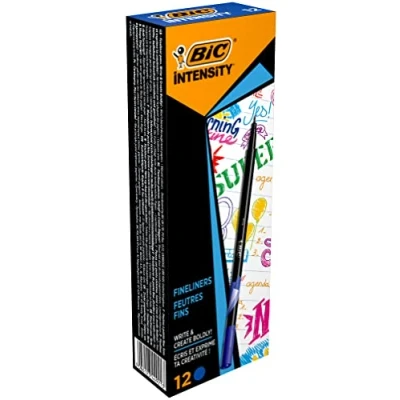 Abbildung von BIC Intensity Fineliner, Filzstifte Set mit 12 Stiften in Blau, feiner Spitze, Ideal für das Büro, Home Office oder die Schule