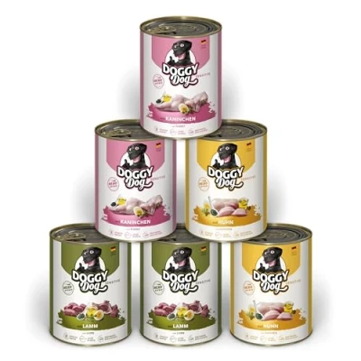 Abbildung von DOGGY Dog Paté Mix Sensitive, 6 x 800 g, Nassfutter für Hunde im Probierpaket, Hundefutter getreidefrei mit Lachsöl und Grünlippmuschel, besonders gut verträgliches Alleinfuttermittel, Made in Germany