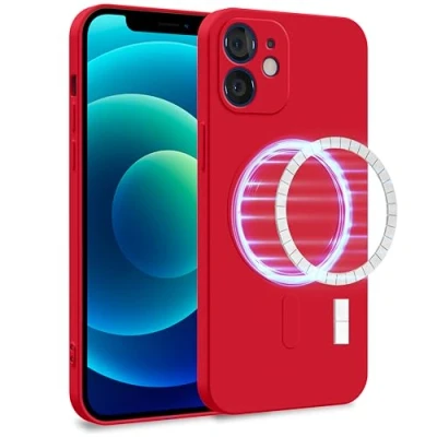 Abbildung von MyGadget Hülle für Apple iPhone 12 [ kompatibel mit MagSafe ] Zweilagige Handyhülle Kameraschutz Cover Innenfutter &amp; Silikon außen Rot