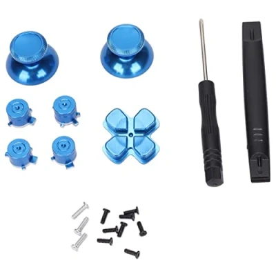 Abbildung von Metall Thumbsticks für PS5 Controller, Ersatz Joystick aus Aluminiumlegierung, Analog Thumbstick, ABXY Tasten, Kits(Blau)