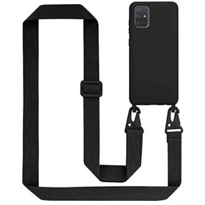 Abbildung von Cadorabo Handykette kompatibel mit Samsung Galaxy A71 4G Schutzhülle TPU Liquid Silikon Case Necklace verstellbarem Band Kordel Etui Rundumschutz Hülle für in Schwarz