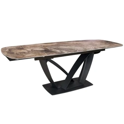 Abbildung von Riess Ambiente Ausziehbarer Esstisch Papillon 180 260cm Taupe Keramik Marmor schwarz Metall