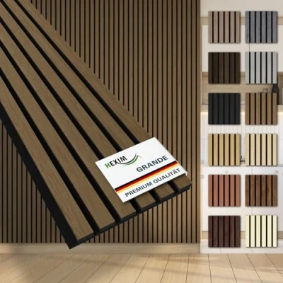 Abbildung von HEXIM Lamellen Grande 280cm Akustikpanelee XXL Wandpaneele 21mm Schalldämmung Echtholzfurnier Akustikfilz Lamellenwand Braun (1 Musterstück/Smoked Oak)