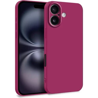 Abbildung von MyGadget Hülle für iPhone 16 Zweilagige Handyhülle mit Kameraschutz Cover Innenfutter &amp; Silikon außen Wein Rot