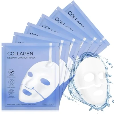 Abbildung von Kollagen Maske, Maske Für Tiefenhydratation, Hyaluronsäure Fortgeschrittener Booster, Reduziert Feine Linien Und Falten, Minimiert Die Poren 4Pcs (Blau 6pcs)