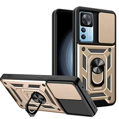 Abbildung von BOKYAS Armor Hülle für Xiaomi 12T Pro/Xiaomi Mit Slide Kameraschutz Cover und Ring Ständer [Handyhülle Kompatibel Auto Magnet] Militärischer Stoßfeste Case, Gold