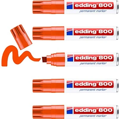 Abbildung von edding 800 Permanentmarker orange 5 Stifte Keil Spitze 4 12 mm für breite Markierungen wasserfest, schnell trocknend, wischfest Karton, Kunststoff, Holz, Metall, Glas