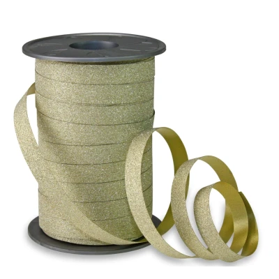 Abbildung von PRÄSENT 18509 634 POLY GLITTER Ringelband gold, 100 m leicht kräuselndes Geschenkband, Breite, Dekoband zum Basteln &amp; Einpacken von Geschenken, für festliche Anlässe, Spule 10 mm, meter