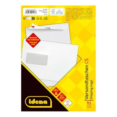 Abbildung von Idena 11117 Versandtaschen DIN C5, 10 Stück haftklebend, Briefumschläge mit Fenster, aus 90 g/m² FSC Mix Papier in Weiß