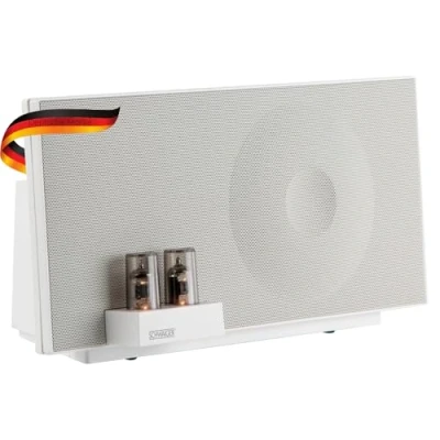 Abbildung von SCHWAIGER 658149 HiFi Lautsprecher Röhrenverstärker 37W RMS Tube Amplifier mit Bluetooth, NFC, AUX, USB, Phono weiß