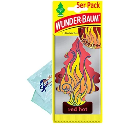 Abbildung von WUNDER BAUM 5 Stück Red Hot Lufterfrischer Duftbaum Wunderbaum Original inkl. 1 x Glasreinigungstuch SP Großhandel Gratiszugabe