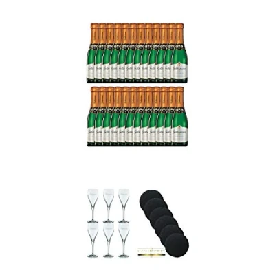Abbildung von Geldermann Sekt Carte Blanche 24 x 0,2 Liter Piccolo Flaschen + Gläser 6 Stück Schiefer Glasuntersetzer rund ca. 9,5 cm Durchmesser