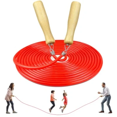 Abbildung von LeapBeast Lange Springseil, Mehrspieler Seil, Springseil mit Holzgriff für Schule, Sport, Outdoor Aktivitäten, Fitness&amp;Training 5M/7M/10M (C Mod. Rot, 7M)