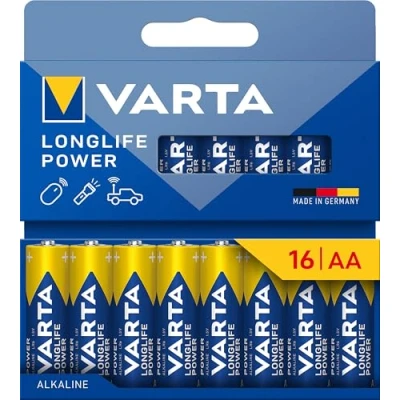 Abbildung von VARTA Batterien AA, 16 Stück, Longlife Power, Alkaline, 1,5V, ideal für Spielzeug, Funkmaus, Taschenlampen, plastikfreie Verpackung, Made in Germany