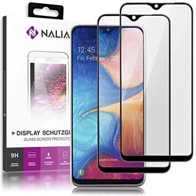 Abbildung von NALIA (2 Pack Schutzglas kompatibel mit Samsung Galaxy A20e, 9H Full Cover Screen Display Schutz, Handy Schutzfolie Bildschirm Abdeckung Schutz Film Protector Tempered Glass Transparent Schwarz