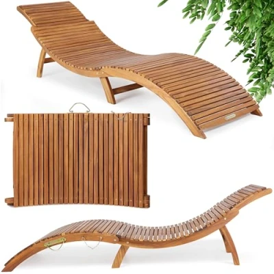 Abbildung von Casaria® Sonnenliege klappbar Holz FSC® Zertifiziert 320kg Belastbarkeit Tragegriff Kofferfunktion Garten Balkon Terrasse Geschwungen Akazie 190x60cm