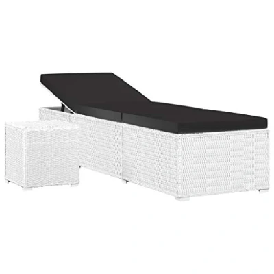 Abbildung von vidaXL Sonnenliege mit Auflage Teetisch Gartenliege Relaxliege Rattanliege Strandliege Liegestuhl Liege Gartenmöbel Poly Rattan Weiß