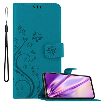 Abbildung von Cadorabo Hülle kompatibel mit Vivo V21 4G / 5G Blumen Design aus Kunst Leder Flip Klappbare Stoßfeste Magnetische [Standfunktion] [Kartenfächern] Cover für Tasche in Blau