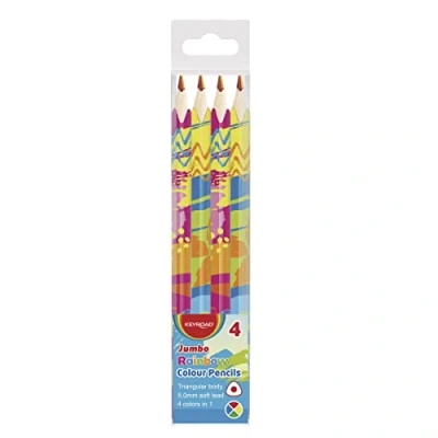 Abbildung von Keyroad JUMBO Regenbogen Buntstifte Dreikantform 4 Stück/Weicher Graphit/Mischfarben/Erwachsene und Kinder/Loch zum Aufhängen, multi, KR972103