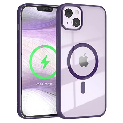 Abbildung von EAZY CASE Crystal TPU Hülle kompatibel mit iPhone 14 Plus Qi Charging, Silikon Kameraschutz, Slimcover, Handyhülle, Silikonhülle, Cover, Durchsichtig, Transparent/Lila
