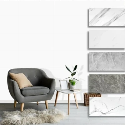 Abbildung von Hexim Wandpaneel, (Wandverkleidung Marmor Optik 0,9 m² Selbstklebende Wandpaneele aus Kunststoff Wandtattoo Tapete Wanddekoration Wandposter (XBM00 60x30cm / 5 STK)
