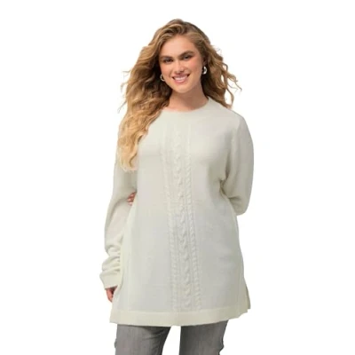 Abbildung von Ulla Popken À COL Montant ET Manches Longues Motif TORSADÉ Strickpullover, Damen, Größe: 42/44, Blanc cassé