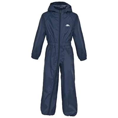 Abbildung von Trespass Button, Navy Blue, 6/12, Wasserdichter Regenanzug mit Kapuze für Babys &amp; Kleinkinder 6 24 Monate, 12 Blau