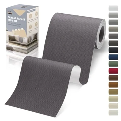 Abbildung von Flicken Selbstklebend Stoff, 10 x 200 cm Leinwand Stoff Selbstklebend, Dunkelgrau, Wasserdichtes für Sofa Zelt Möbel Autositz Liege