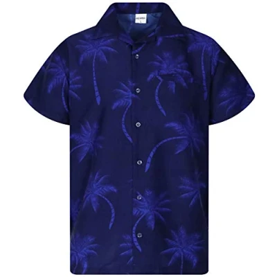 Abbildung von King Kameha Funky Hawaii Hemd, Herren, Kurzarm, Palm Shadow, Navy Blau, M