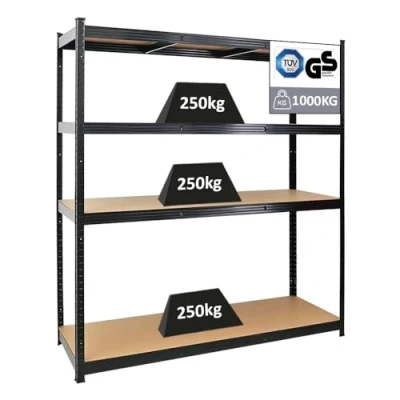 Abbildung von PROREGAL Schwerlastregal Taurus XL mit TÜV/GS Zertifizierung 180x160x60cm Gesamtlast 1000kg Schwarz Kellerregal, Steckregal, Garagenregal, Lagerregal