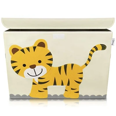 Abbildung von LIFENEY Aufbewahrungsbox Kinder groß 51 x 36 I Spielzeugkiste Kiste mit Deckel für Kinderzimmer Aufbewahrungsboxen Spielzeugaufbewahrung (Tiger)