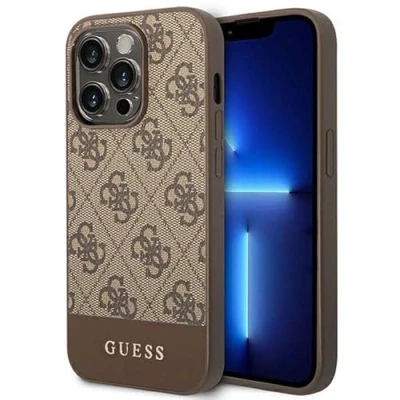 Abbildung von Guess GUHCP14LG4GLBR Schutzhülle für iPhone 14 Pro 6, 2,5 cm (1 Zoll), braune Hartschale, 4G Stripe Collection