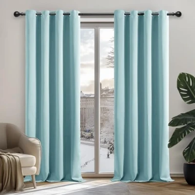 Abbildung von Deconovo Verdunkelungsvorhang Kälteschutz Gardinen Schlafzimmer Kälteschutzvorhang Blickdicht, 160x107cm(HöhexBreite), Himmelblau, 2er Set