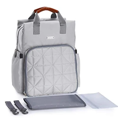 Abbildung von SONARIN Wasserdicht Multifunktions Baby Wickelrucksack Wickeltasche mit Wickelunterlage,Kinderwagen Riemen,Laptop stoßsichere Tasche,Flasche Isolierte Taschen,Große Kapazität,Waschmaschinenfest(Grau)
