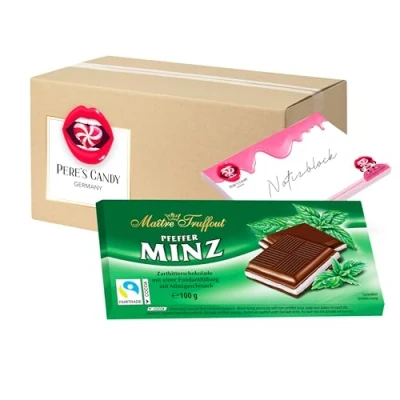 Abbildung von 5 x Maître Truffout Cremeschokolade Pfefferminz Tafel 100g mit Geschenk von Pere&#039;s Candy