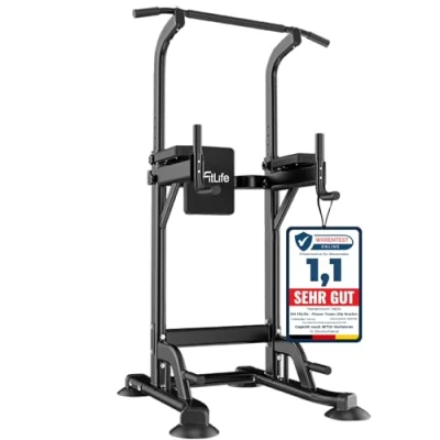 Abbildung von DH FitLife Kraftstation Power Tower Dip Station, (Dip Barren u. Rückentrainer, Sport Geräte mit Klimmzugstange), Kraftturm, Fitness Rack for Home Gym