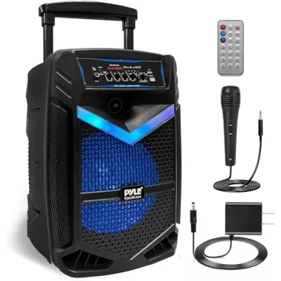 Abbildung von Pyle PA Bluetooth Lautsprecher, Karaoke Maschine und Mikrofon, Musikbox Box, Partybox, Rechargeable mit 12 Subwoofer, 1 Tweeter, Aufnahmefunktion, Partybeleuchtung, USB/SD Radio