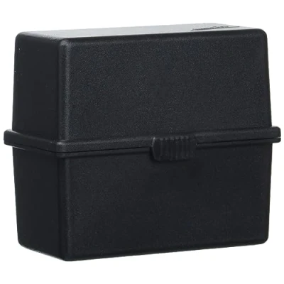 Abbildung von Exacompta 50614D Tragbare Karteikassette Memo Box EcoBlack DIN A8. Aus Recycling Kunststoff mit Schnappverschluss für bis zu 200 Karteikarten schwarz Blauer Engel Karteikasten