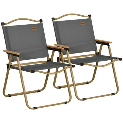 Abbildung von Outsunny Campingstuhl 2er Set faltbarer Gartenstuhl mit Stahlrahmen (Holzoptik, Klappsessel für Pool, Strand, 2 St), Oxfordstoff, Dunkelgrau