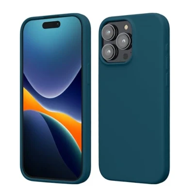 Abbildung von kwmobile Hülle für das iPhone 15 Pro Max Silikon Handy Case stoßfeste Handyhülle mit weicher Oberfläche Petrol matt