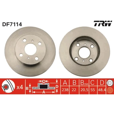 Abbildung von TRW DF7114 Bremsscheibe 238 22 4 100 Belüftet lackiert TOYOTA: Corolla VIII Liftback, Compact, Limousine